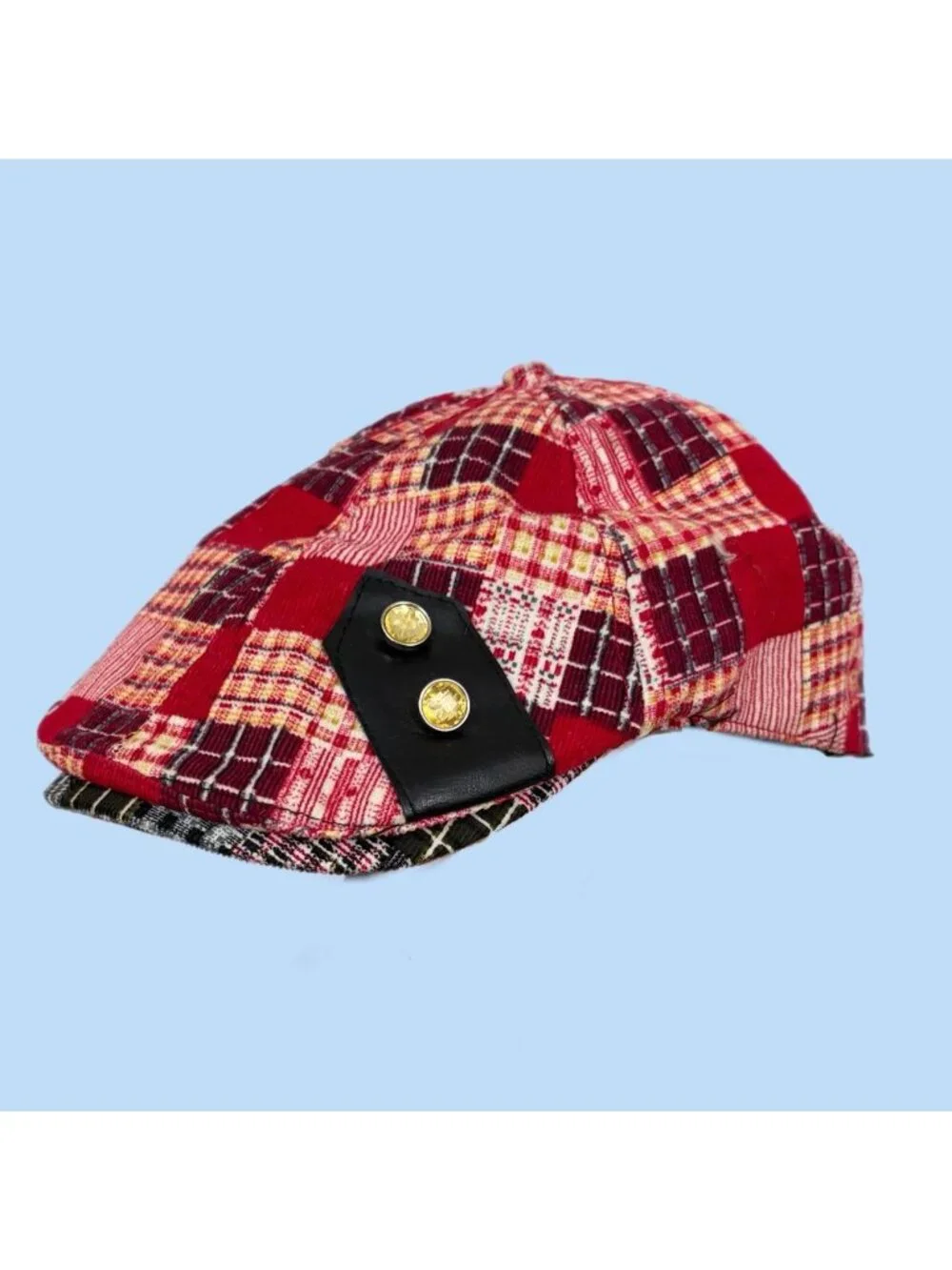 Red Patchwork News Boy Cap
